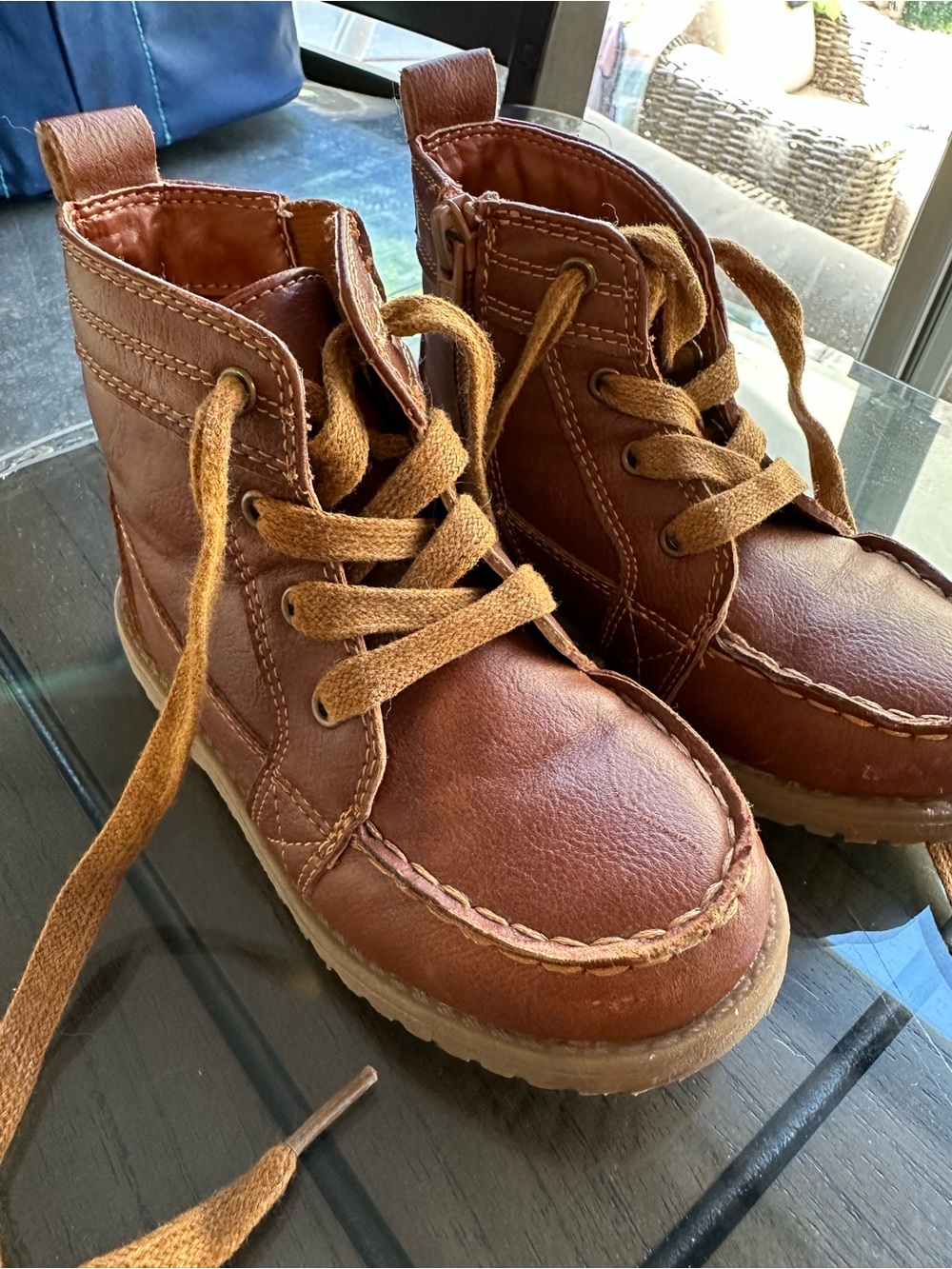 Children's Brown Lace-Up Casual Boots with Side Zip